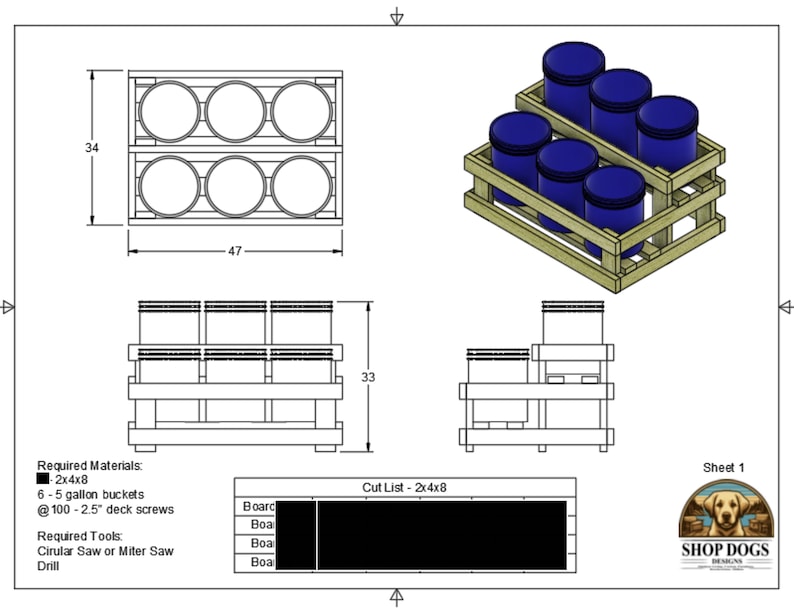 5 Gallon Bucket Garden Planter DIY Blueprints - 6 and 9 Bucket Drawings ...