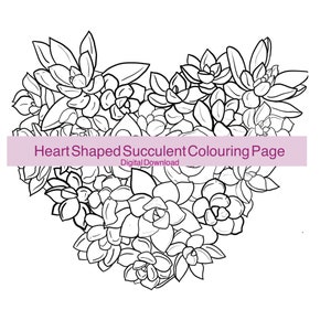 Heart Shaped Succulent Colouring Page - Digital Download