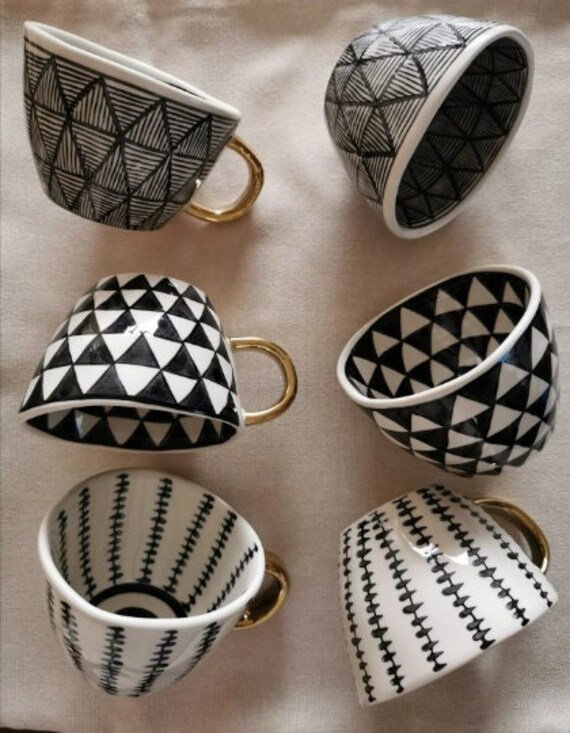 Creative Irregular Handmade Ceramic Coffee Mug With Gold Handgrip Handmade Big Pottery Tea Cup Travel Kitchen Tableware Nordic Home Decor