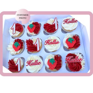 BERRY 1ST BIRTHDAY | Strawberry Cake Topper | Edible Cupcake Toppers | Fondant Cake topper  | Cookie Decoration