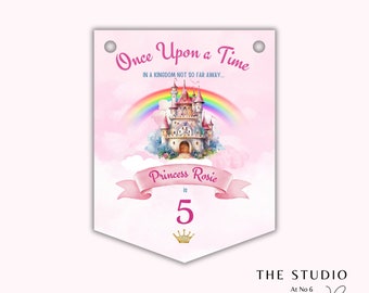Prinzessinnenparty | Wimpelkette Princess Castle Birthday Girlande Personalisierte Partygirlande