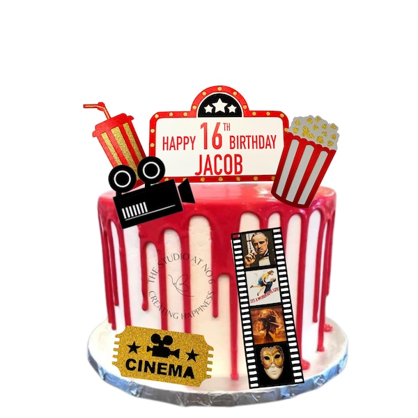 Personalized Cinema Cake Topper | Movie Night Birthday Party