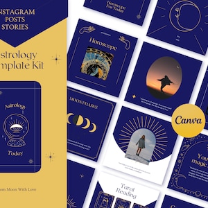 Zodiac Astrology Instagram Post Templates | Spiritual Black templates | Magical Canva templates | Dark Instagram | Tarot Reader | Spiritual