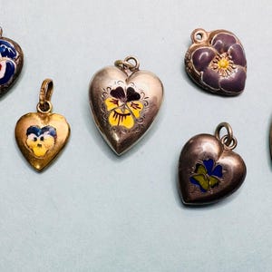 Pansy Love Puffy Heart Enamel Charms