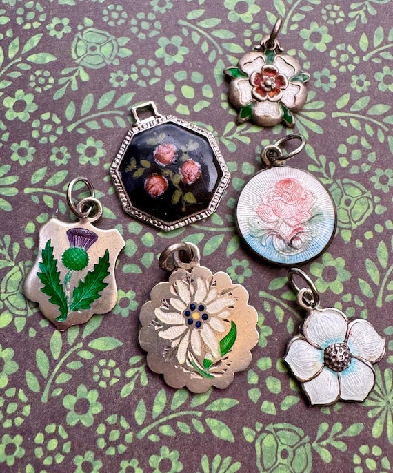 Floral Charms - Sterling Silver, Enamel