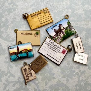 Post Card, Telegram Enamel Charms