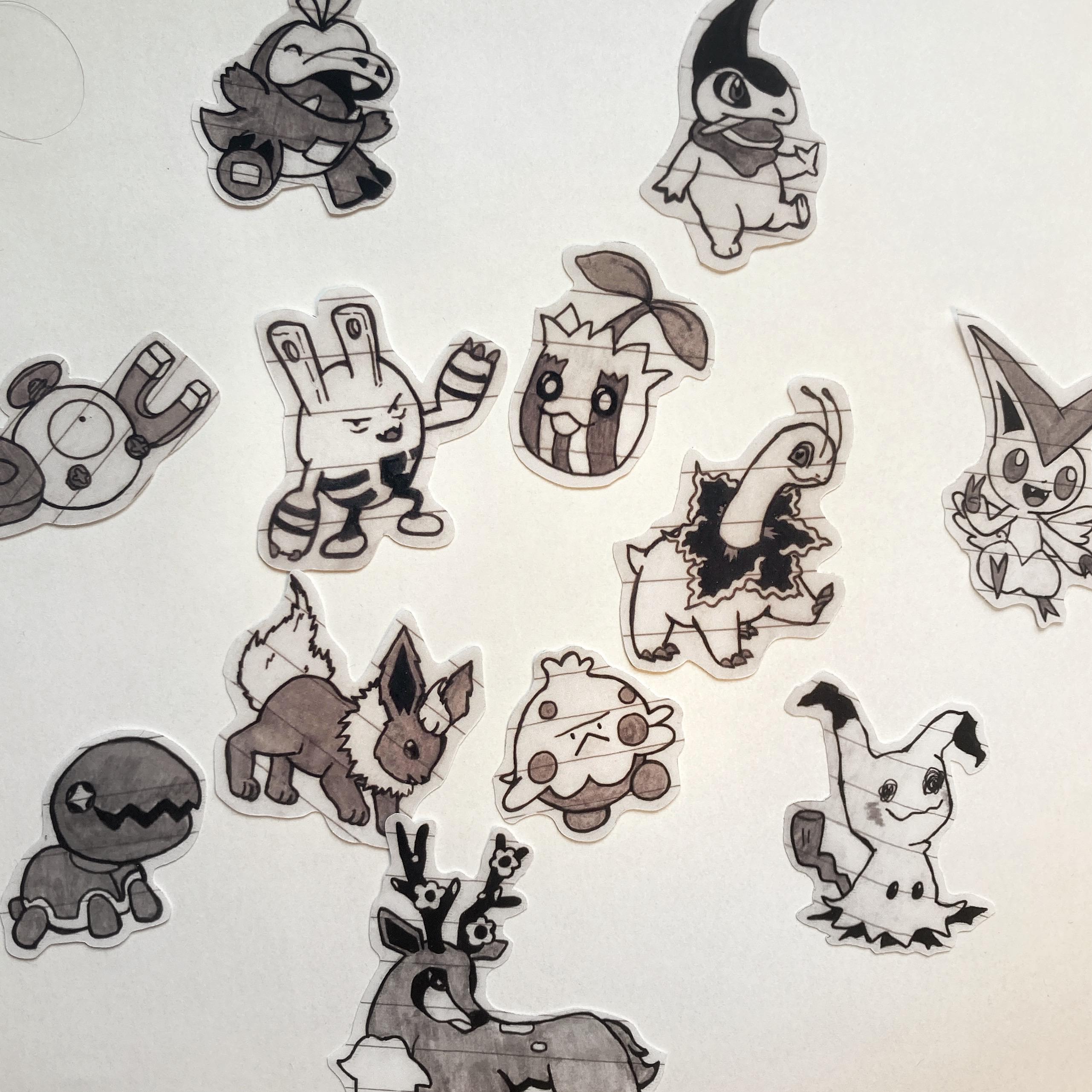 Pokémon Mini Stickers - Cute Lined Sketchbook, Axew, Flareon, Mimikyu ...