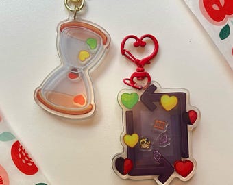 Shaker Keychain Limited Past life inspired - MCYT traffic life series SMP hourglass  - charms heart, evo square hole