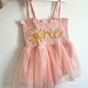 Hand Embroidered Sun Tutu Bubble Romper: First Birthday Outfit