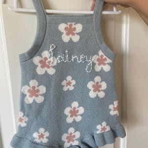 Girls Knit Customized Romper- Baby Name Outfit , Girls Personalized Romper, Hand Embroidered Outfit, Name Embroidered Set, Baby Girl Outfit