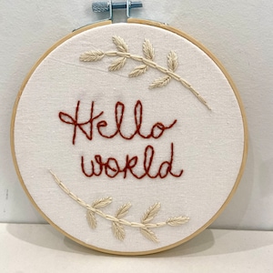 Hand Embroidered Baby Hoop, Hello World,  Nursery Decor, Personalized Baby Gift , Newborn announcement,
