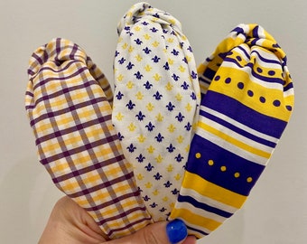 LSU Knotted Headband: Purple and Gold Cotton Topknot