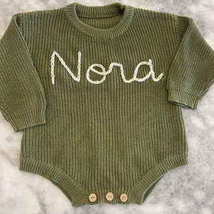 Hand Embroidered Name Baby Sweater Bubble: Heirloom Outfit