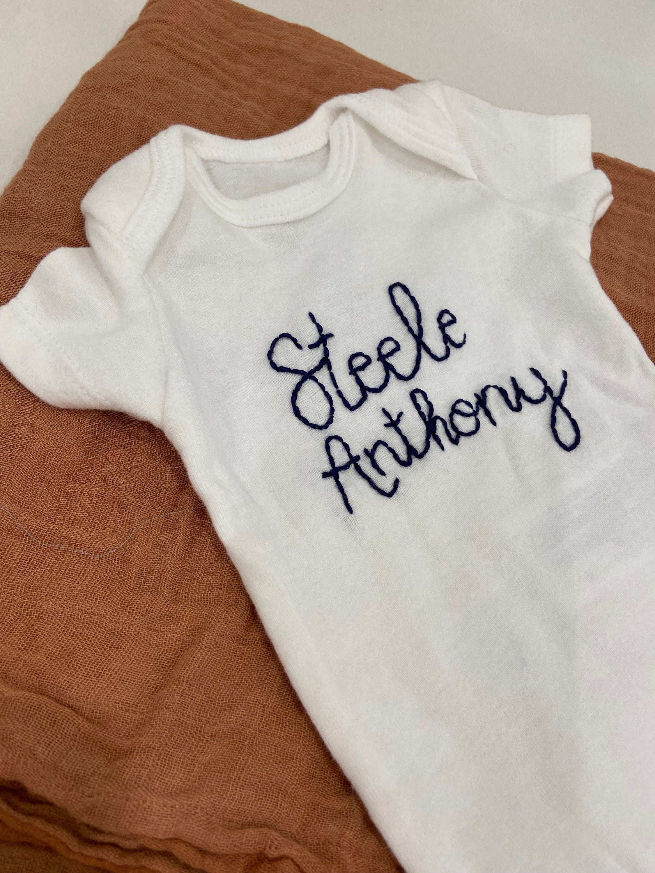 Custom Name Baby Onesie Hand Embroidered Onesie, Baby Name Onesie
