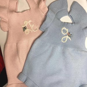 Personalized Knit Baby Romper: Embroidered Initial Outfit, Cotton Blend