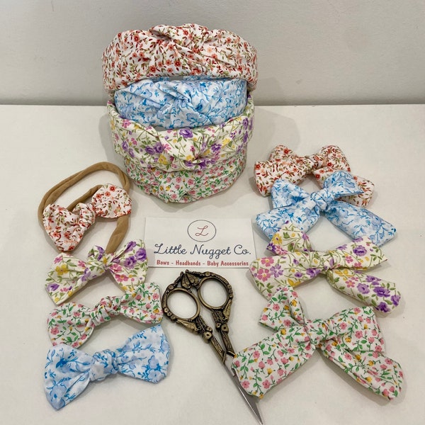 Mommy and Me Headbands/Bows - Spring Floral Headband , Topknot Headband, Knotted Headband, Baby Bows, Mom and Baby Bows, Spring Headband