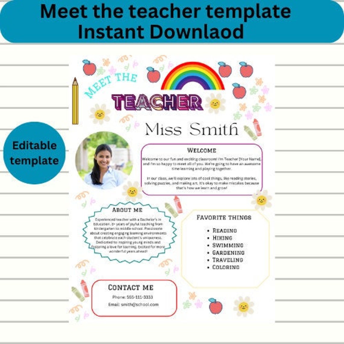 Meet the Teacher Template Editable Teacher Printable Boho Meet the