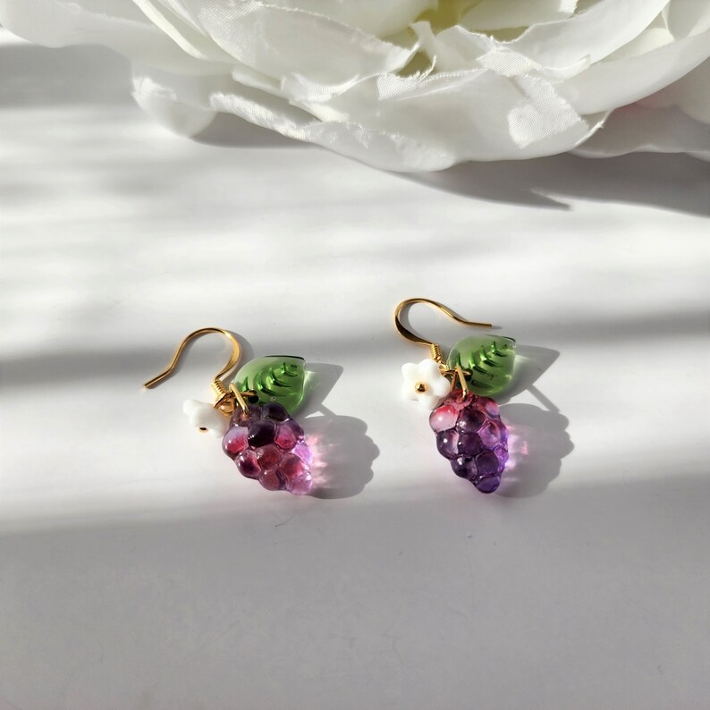 Watercolor Grape Earrings Grape Glass Dangle Earrings Fruit Etsy