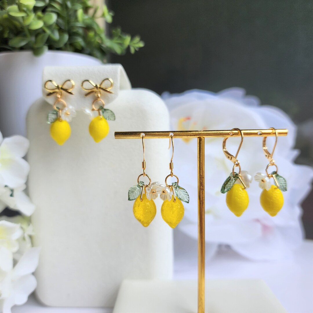 Lemon Earrings Lemon Dangle Earrings Fruit Lemon Earrings Etsy