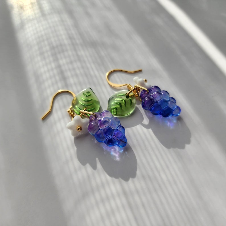 Watercolor Grape Earrings Grape Glass Dangle Earrings Fruit Etsy