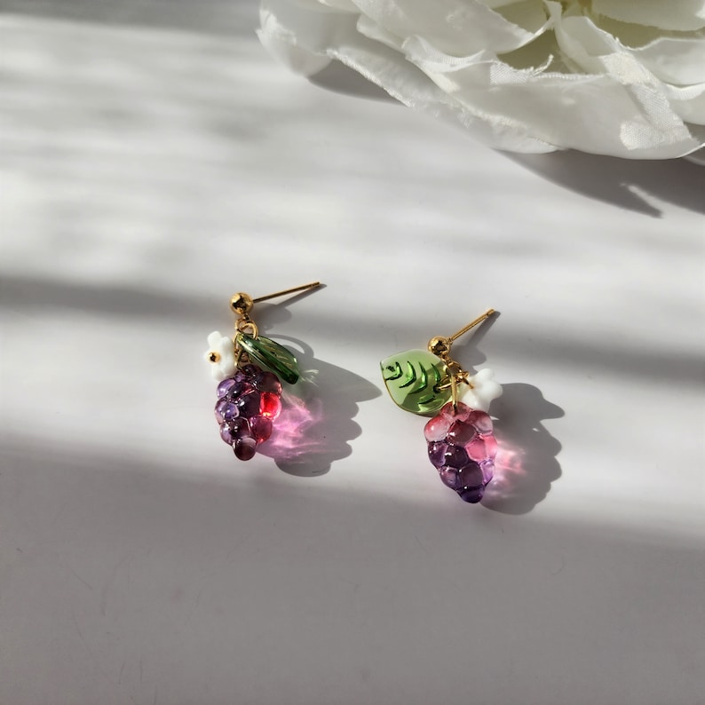 Watercolor Grape Earrings Grape Glass Dangle Earrings Fruit Etsy