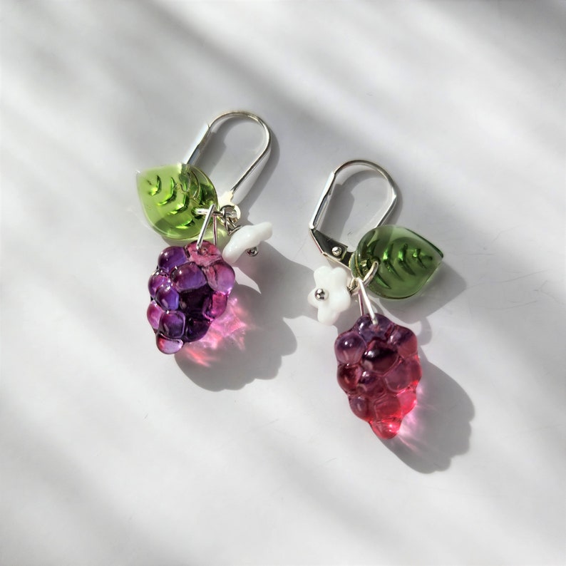 Watercolor Grape Earrings Grape Glass Dangle Earrings Fruit Etsy