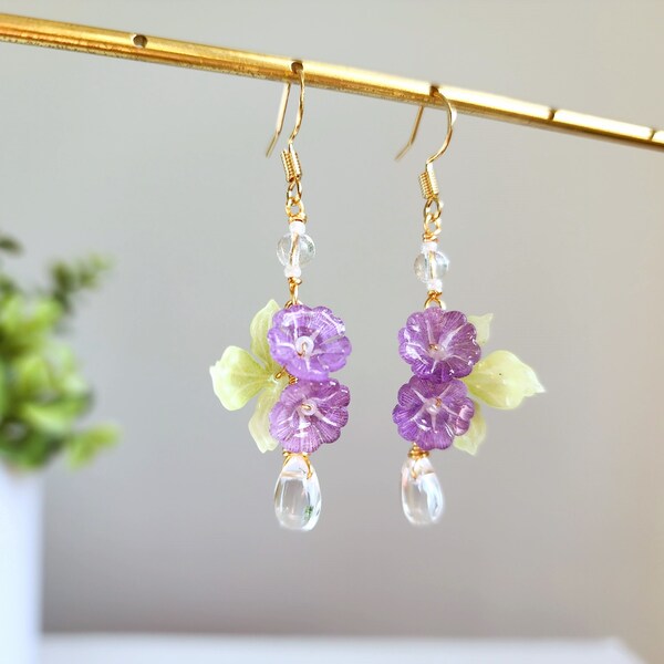 Morning glory dangle earrings, Handmade flower earrings, Gift for her