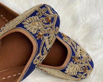 Blue Indian Pakistani Punjabi Jutti/ Blue Khussa/Mojari / Navy Blue Wedding Party Shoes For Women UK