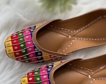 Multicoloured Indian Pakistani Punjabi Jutti/Multicolour Khussa/Mojari/ Wedding Shoes/Rainbow Punjabi Jutti For Women