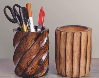 Vintage Wood Pen Holder, Twisted Pencil Holder, Rustic Wooden Desk Organizer, Farmhouse Desk Decor, Unique Office Gift for Coworker