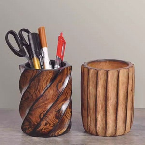 Wooden Makeup Pencil Holder, Modern Pen Stand, Minimalist Desk