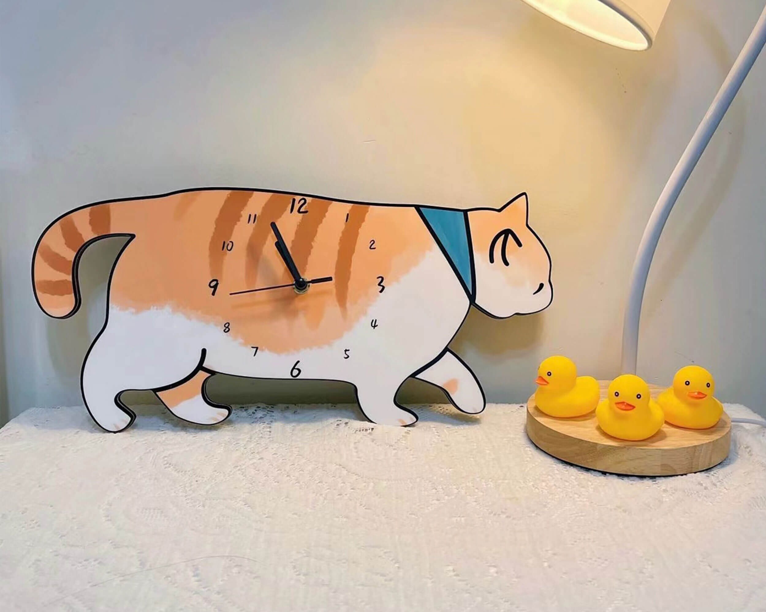 Cute Cat Clock Wooden Wall Clock Cartoon Desk Clock Unique Etsy Hong Kong