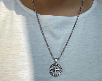 Sailing Travel Compass Necklace • Compass Pendant • Mens Jewelry • Trendy jewelry • Cool Pendant • Cool Silver Pendant • Gift for him