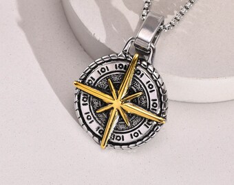 North Star Mens Necklace • Silver Compass Pendant • Mens Necklace Pendant • Compass Necklace • Trendy Jewelry • Cool Pendant • Gift for him