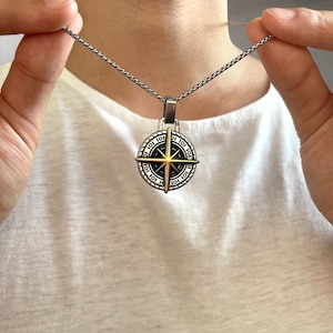 North Star Mens Necklace • Silver Compass Pendant • Mens Necklace Pendant • Compass Necklace • Trendy Jewelry • Cool Pendant • Gift for him