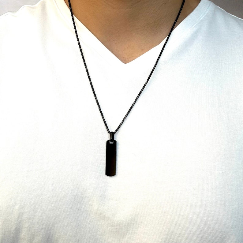 Customizable Black Pendant for Men Personalized Bar Necklaces for Men