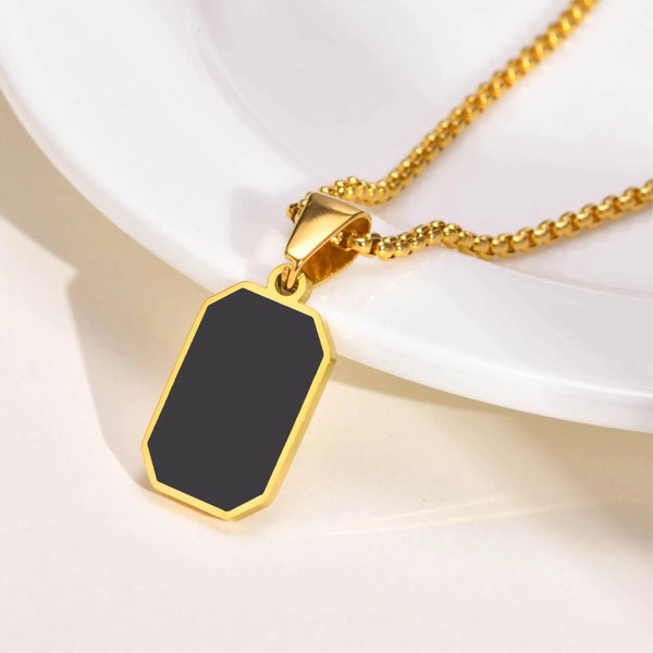 Gold Onyx Necklace • Gold Men's Necklace Pendant • Cool Gold Jewelry for Men • Onyx Pendant • Minimalist Gold Necklace • Gift For Him