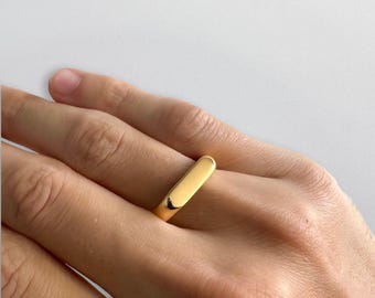 Gold Rectangle Signet Ring for Men • Cool Signet Ring • Gold Mens Rings • Minimalist Ring for Men • Durable Ring for Men • 9mm signet ring