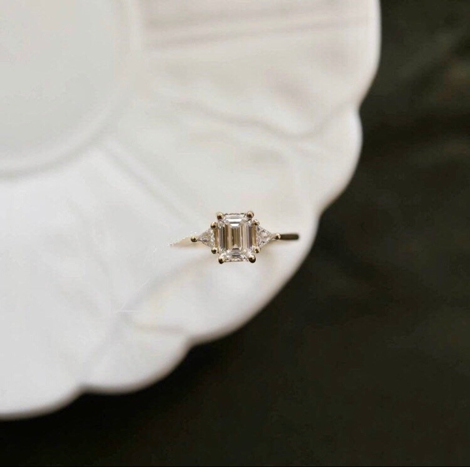 White Topaz Engagement Ring Emerald Cut 14K Rose Gold Etsy