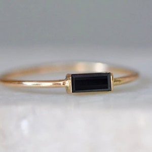 Black Onyx Dainty Baguette Stacking Ring, Gold Minimalist Ring, Simple Onyx Ring, Sterling Silver Ring, Thin Ring Delicate Ring Gift for Her