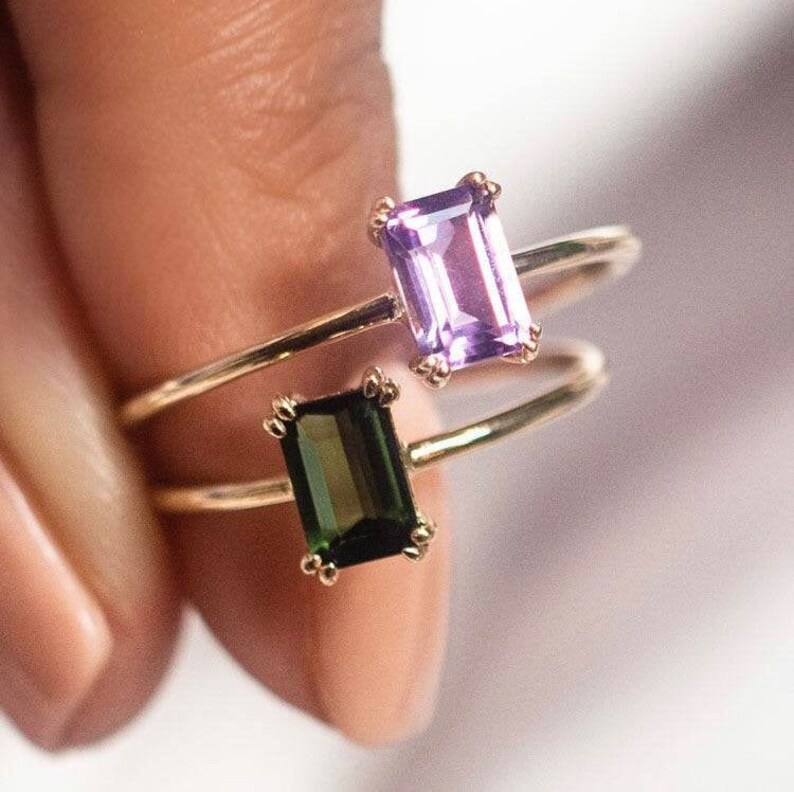 0.50carat Green Tourmaline Engagement Ring 14k Solid Gold Etsy