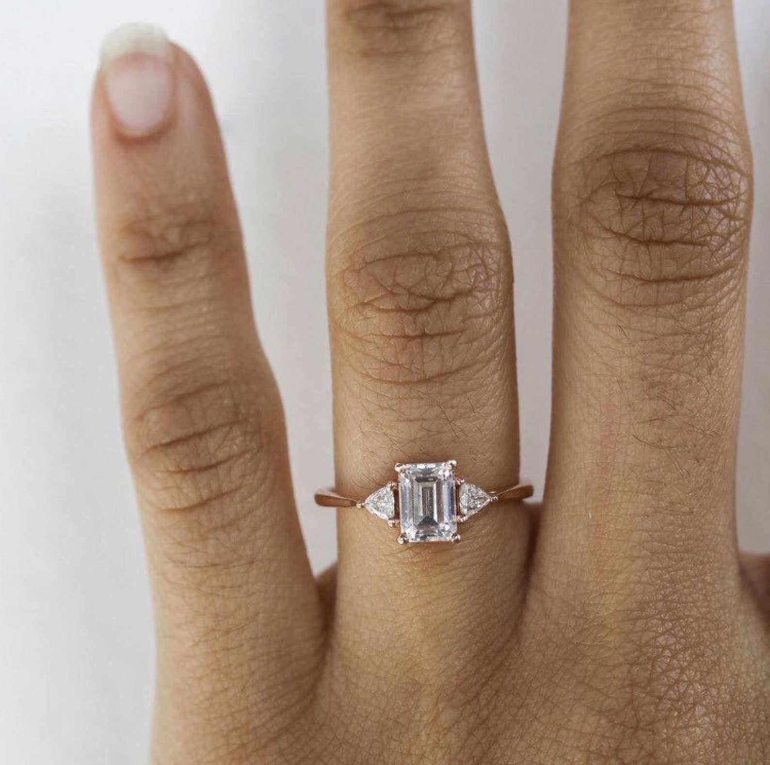 White Topaz Engagement Ring Emerald Cut 14K Rose Gold Etsy