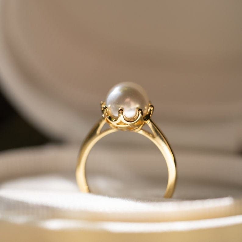 Amazon.com: Pearl Ring Gold Ring Pink Pearl Dainty Ring : Handmade Products