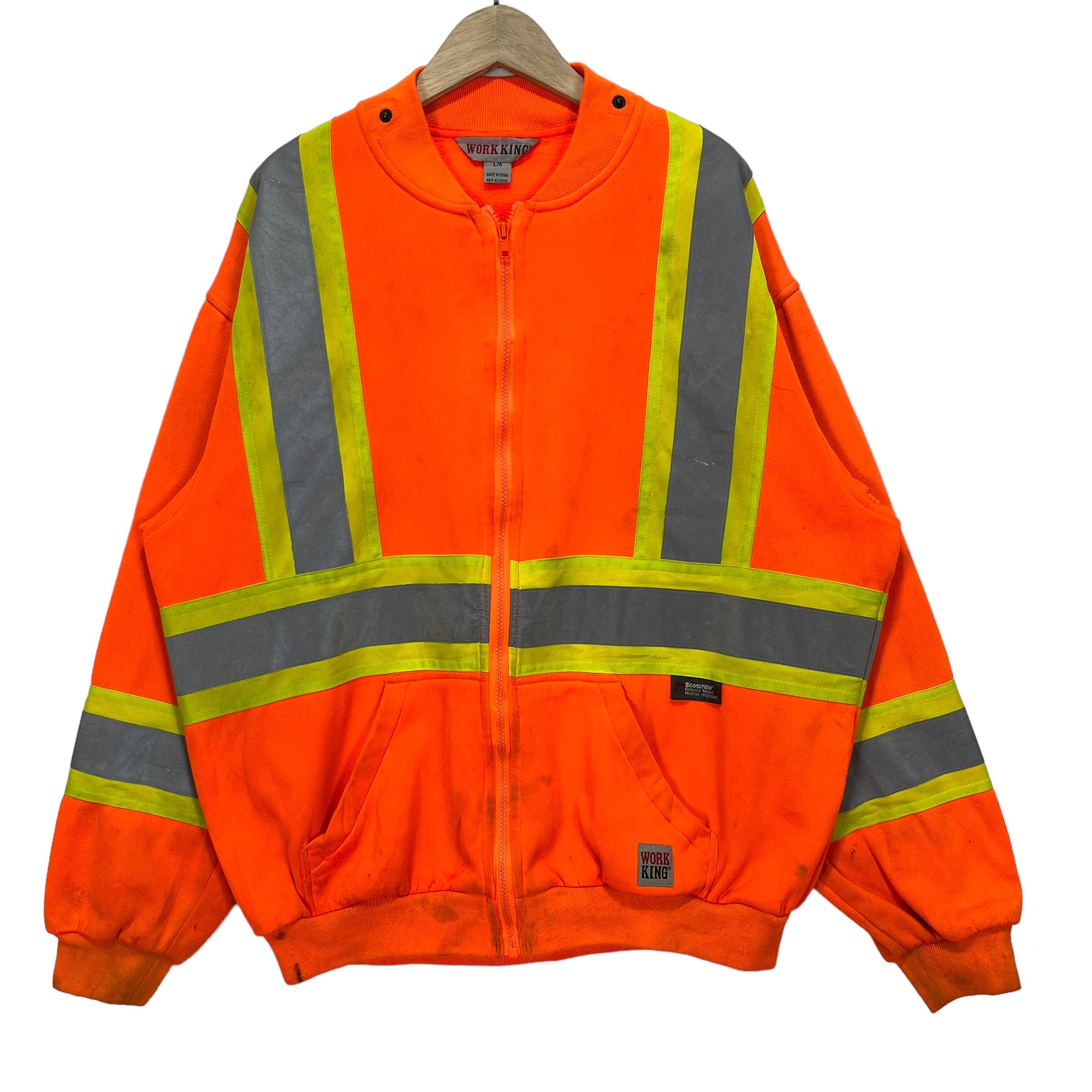 Work King Reflective Flourescent Zip Up Jacket Orange Size Large