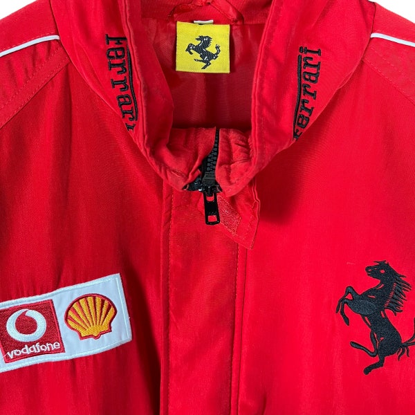 Vintage Ferrari Vodafone Shell F1 Track Zipper Embroidery Patch Jacket Red Size Large Made in Italy