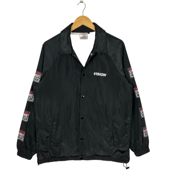 Vision Side Tapes Coach Jacket Snap Button Black Size Medium