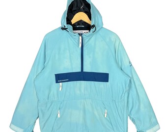 Salomon Anorak med halv dragkedja och ficka, hoodiejacka, utomhus, vandring, blå, storlek Small Medium, tillverkad i Japan