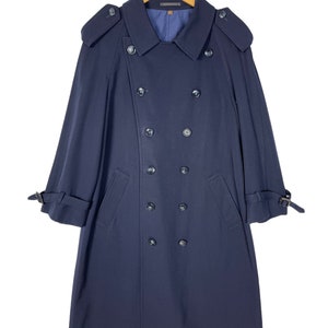 Vintage 90’s YSL Yves Saint Laurent Trench Coat French Designer Luxury Brand Navy Blue Size Medium Made in France