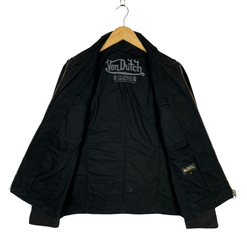 Von Dutch Zip Up Cotton Motorcycle Jacket Black Size Medium image 5