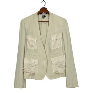 DKNY Donna Karan New York Designer Multipocket Silk Blazer Jacket Cream Color Size 6 Small Made in Korea